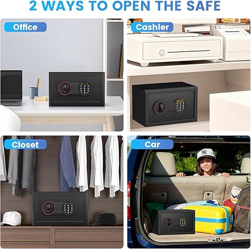 Miniatura 7 de Caja de seguridad pequeña, caja fuerte para el hogar de 0.3 pies cúbicos con bolsa impermeable ignífuga para dormitorio universitario, caja de