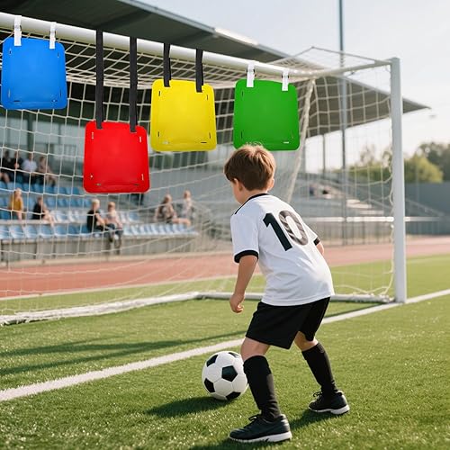 Miniatura 8 de Tebery 4 objetivos de portería de fútbol, objetivos de entrenamiento de tiro con correas ajustables, objetivos de fútbol colgantes para agilidad de