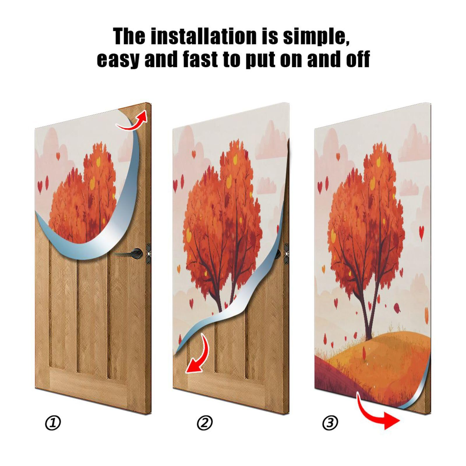 FLildon Heart Tree Valentine's Day Door Cover Decoration, Party Accessory Porch Decor for Festive Ornament Room Door Covers 32 x 79 Inch