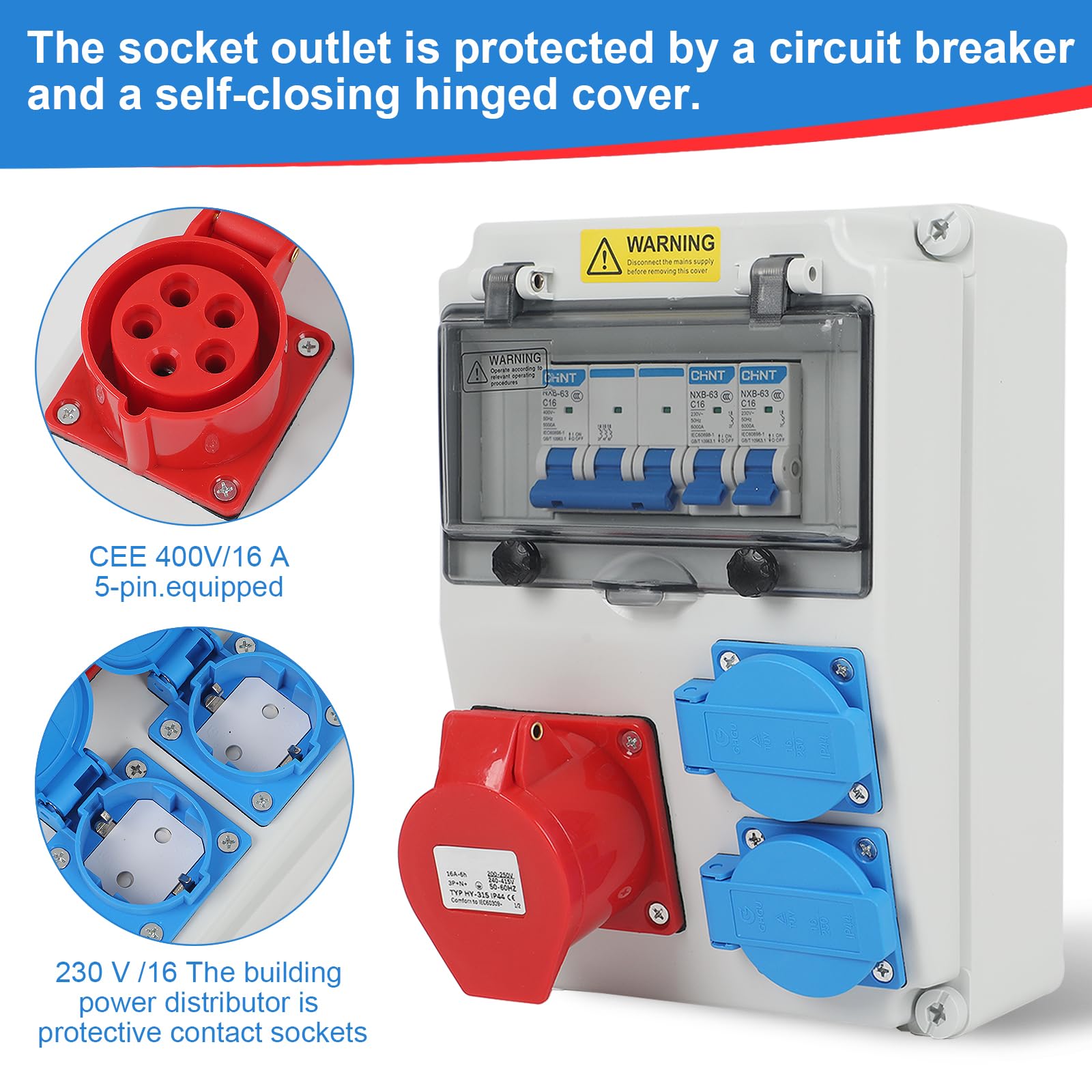 Cee wandverdeler 16a Fi stroomverdeler sterke stroomverdeler waterdichte stekkerverdeler stroomkast 230V schakelbaar bouwstroom wand stroomverdeler 16A wand