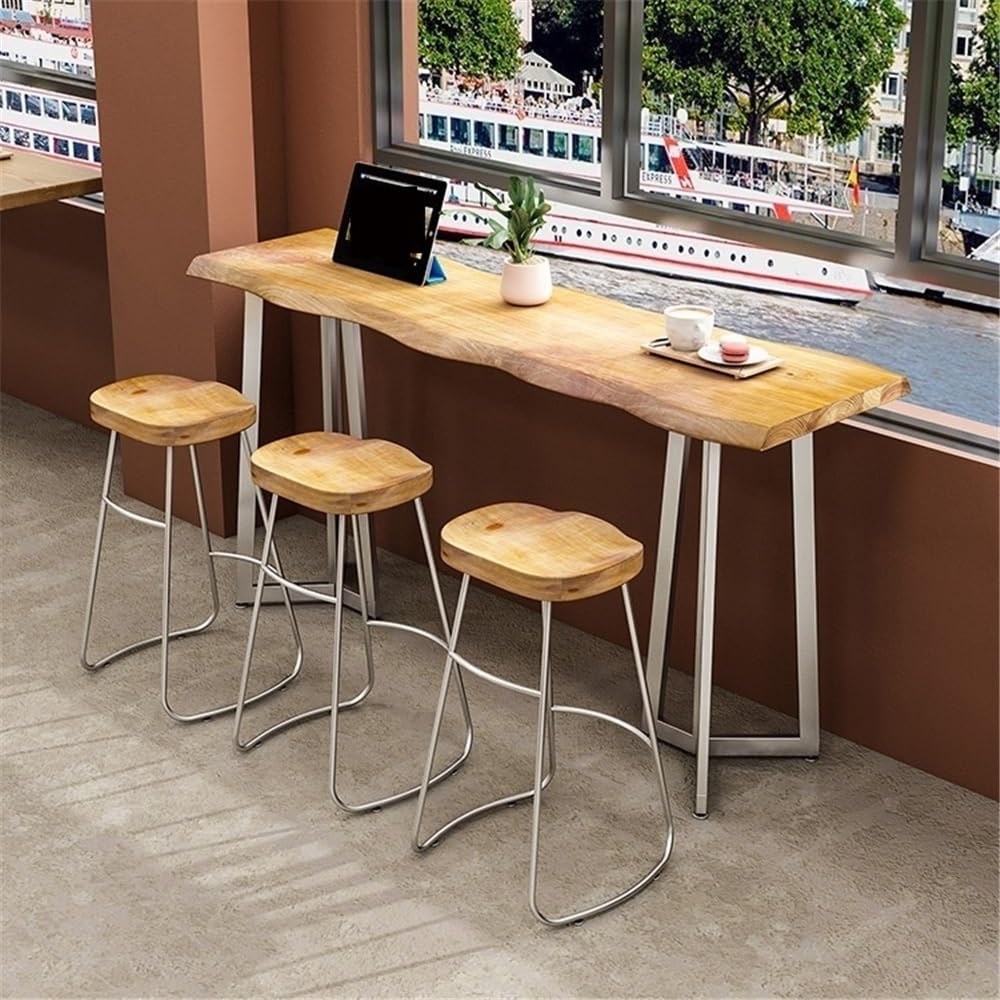 Table de Bar Table de Bar Longue en Bois avec Cadre métal, Hauteur comptoir, for Cuisine, Salle à Manger, Salon(180x45x105cm)
