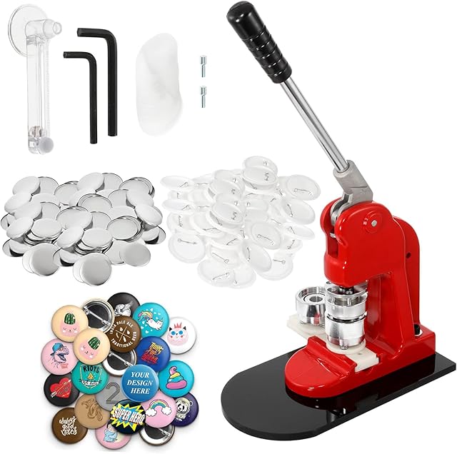 Dyna-Living Button Badge Maker Machine 25mm (0.98in) DIY Round Pin Maker Kit Button Maker Press Machine Badge Punch Press with 1000pcs Button Parts