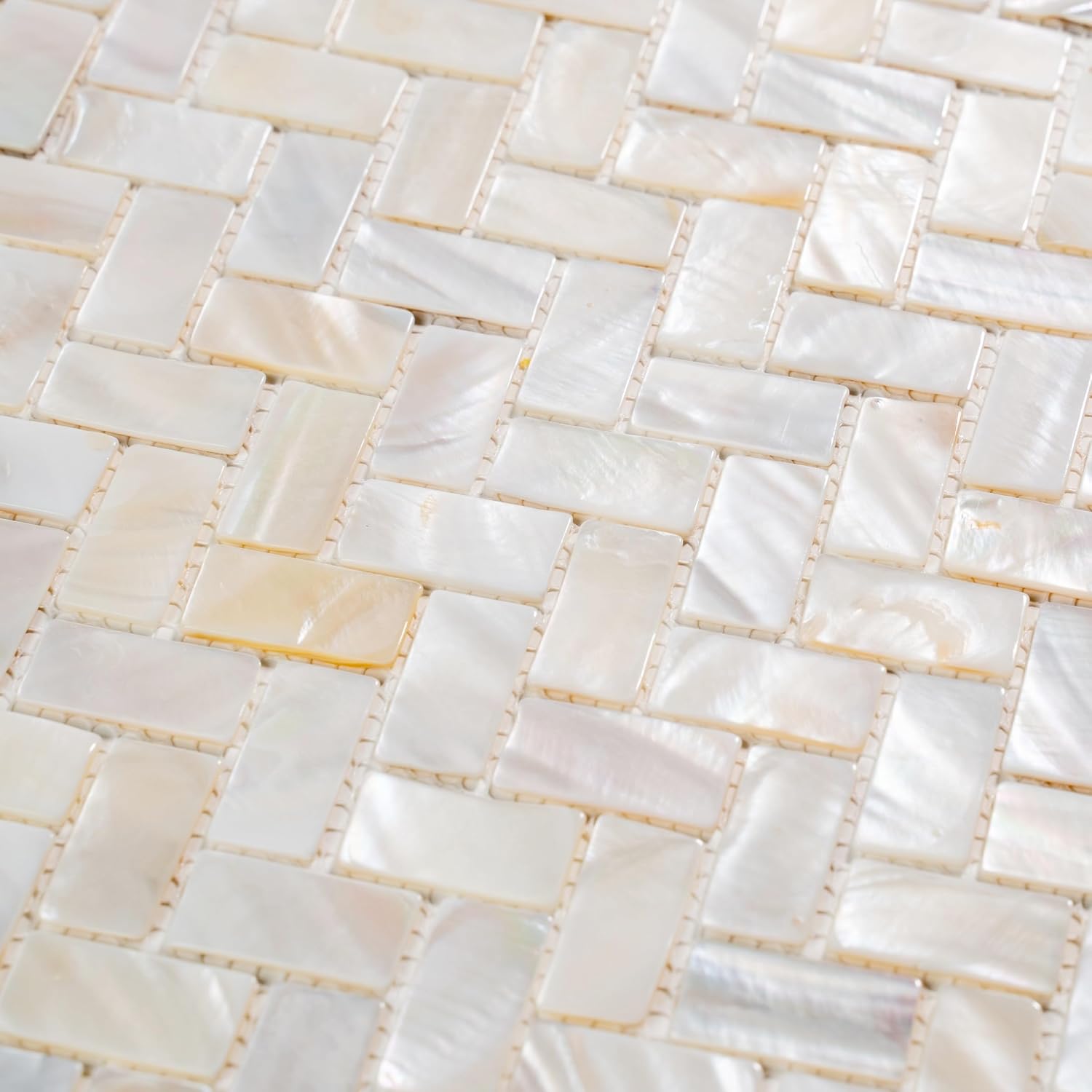10 Pcs Herringbone Mother of Pearl Kitchen Backsplash, 11.1×10.31", White