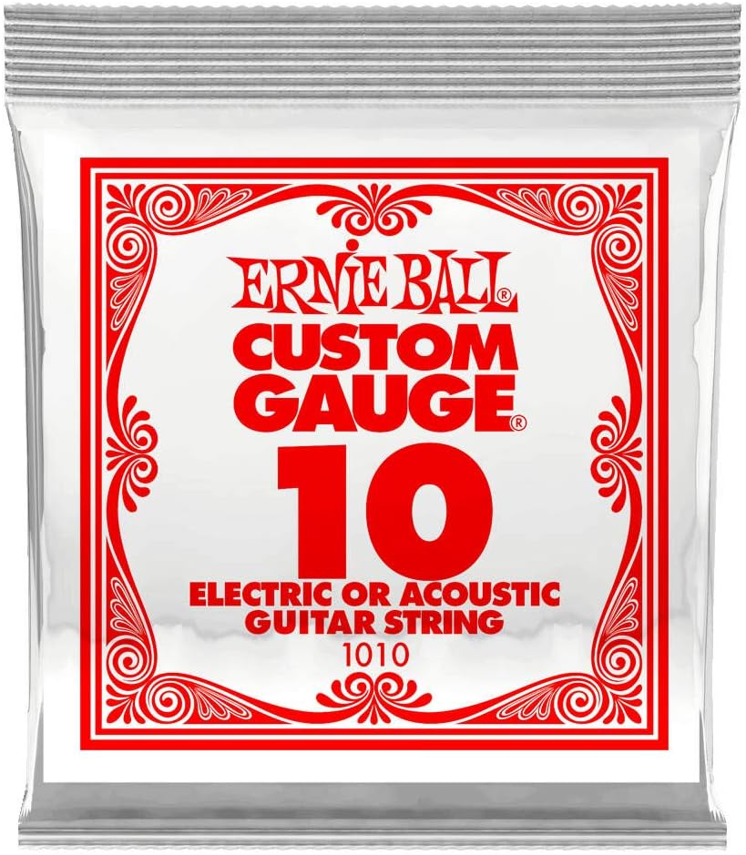 GuitarStrings, 6 Pack of 0.10 Custom Light, High Carbon Steel for Acoustic and Electric Guitars