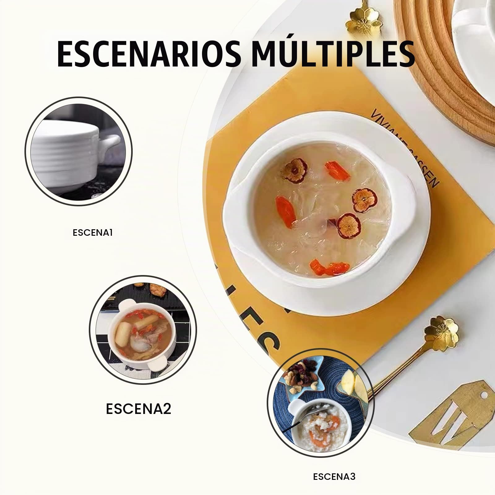 Set de 4 Cuencos para Sopa 250 ml Con Asa - Ensaladera, Tazones para Aperitivos, Desayuno, Cereales y Pasteles - Olla de Cebolla de Porcelana para La Cocina