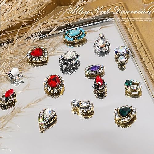 Vista 91 de 36 dijes de uñas de corazón rojo, de aleación de lujo dorada, dijes de San Valentín para uñas, diamantes de imitación rojos en 3D, diamantes