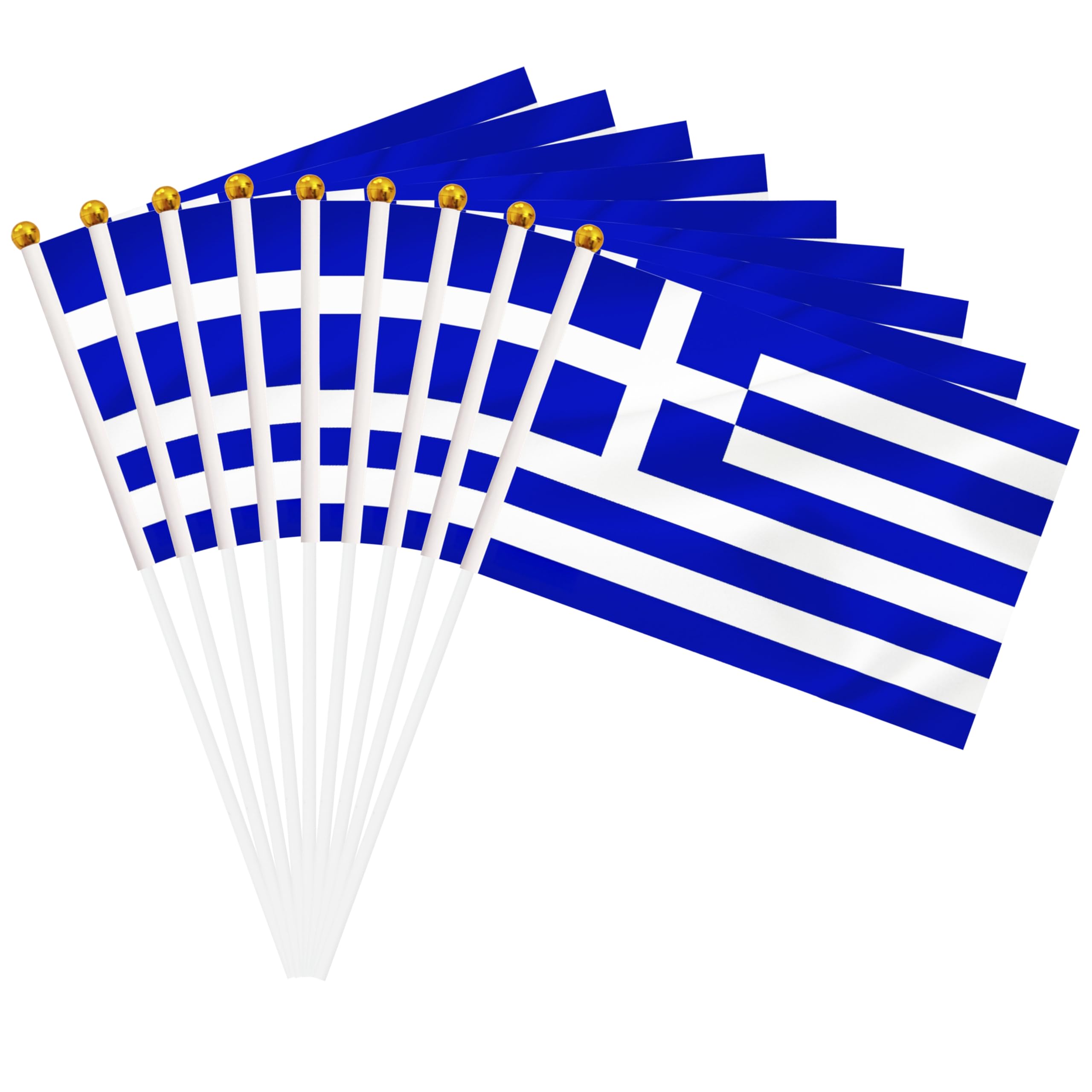 50 Pack Greece Hand Held Mini Stick Flags, Greek Small Miniature Stick Flag with 8.2 x 5.5 Inch Flag, Outdoor Decoration, Party Decorations, Supplies for Parades, Festival Events Celebration (Greece)