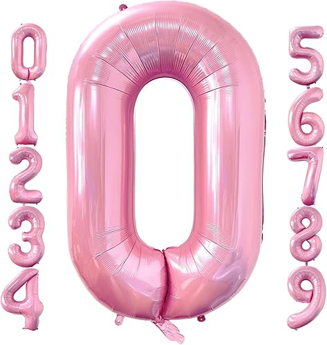 Globos de 40 pulgadas color rosa bebé número 0 de gran tamaño jumbo de papel de aluminio Mylar para helio rosa claro para niñas, suministros de