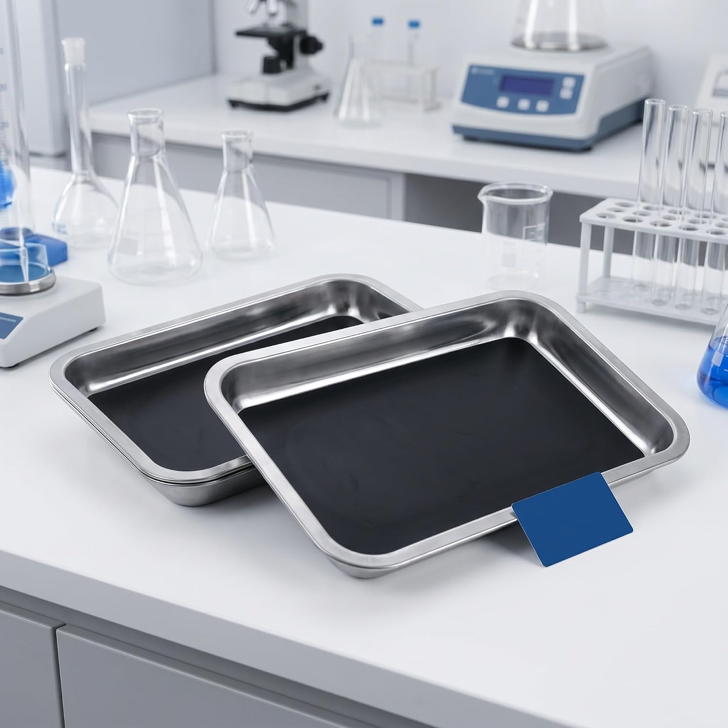 Toddmomy Dissection Trays Lab Pans Stainless Steel 2pcs with Integrated Wax Lining, Rectangular Polished Surface Supports Fast Cleaning and Holds Specimens in Place for Sample
