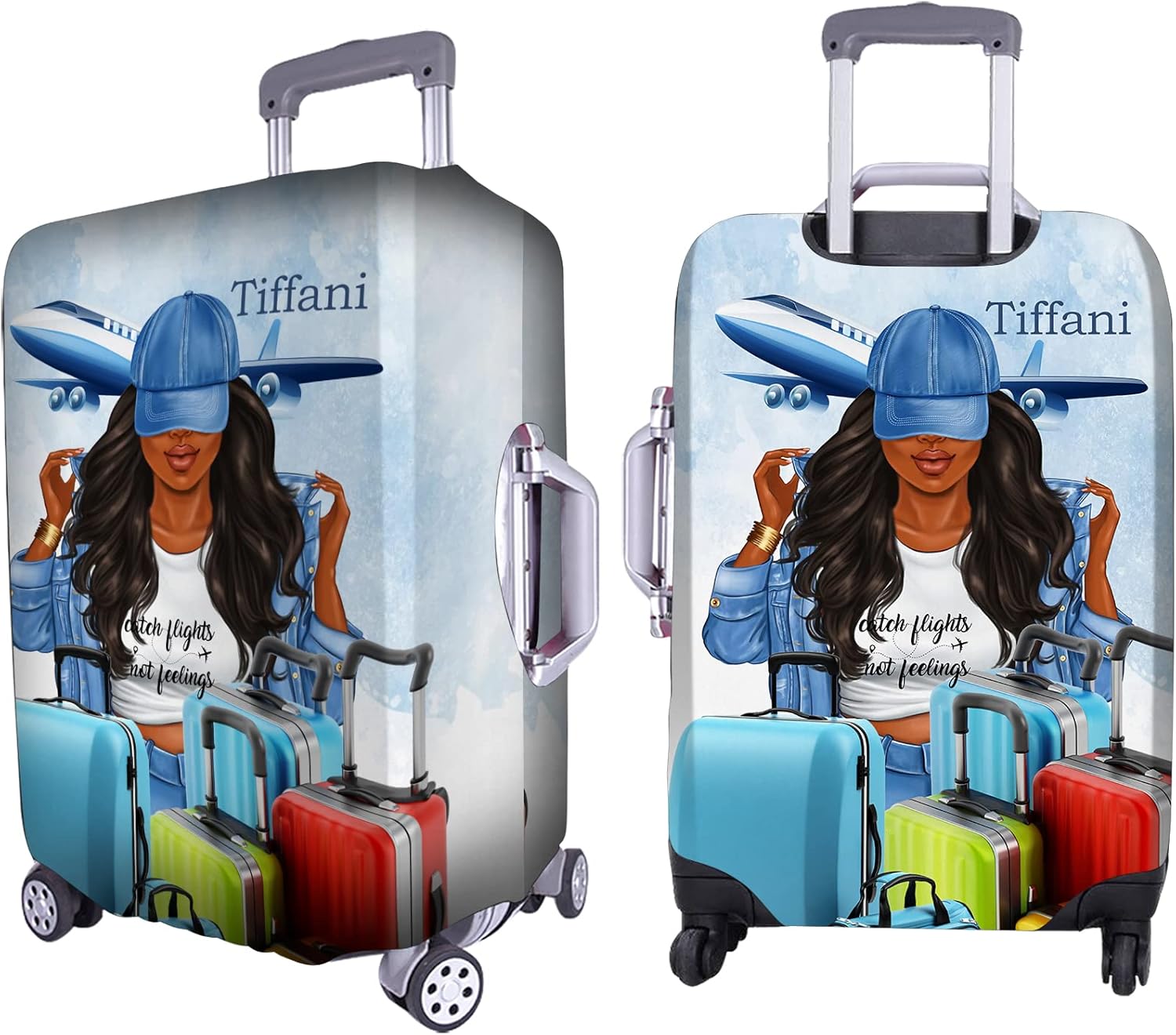 Personalized Name Girl with Plane Luggage Cover Travel Luggage Cover Protector Travel Bag Covers Travel Bag Covers Gift for Traveling Lovers Travel Girl Luggage Cover 6
