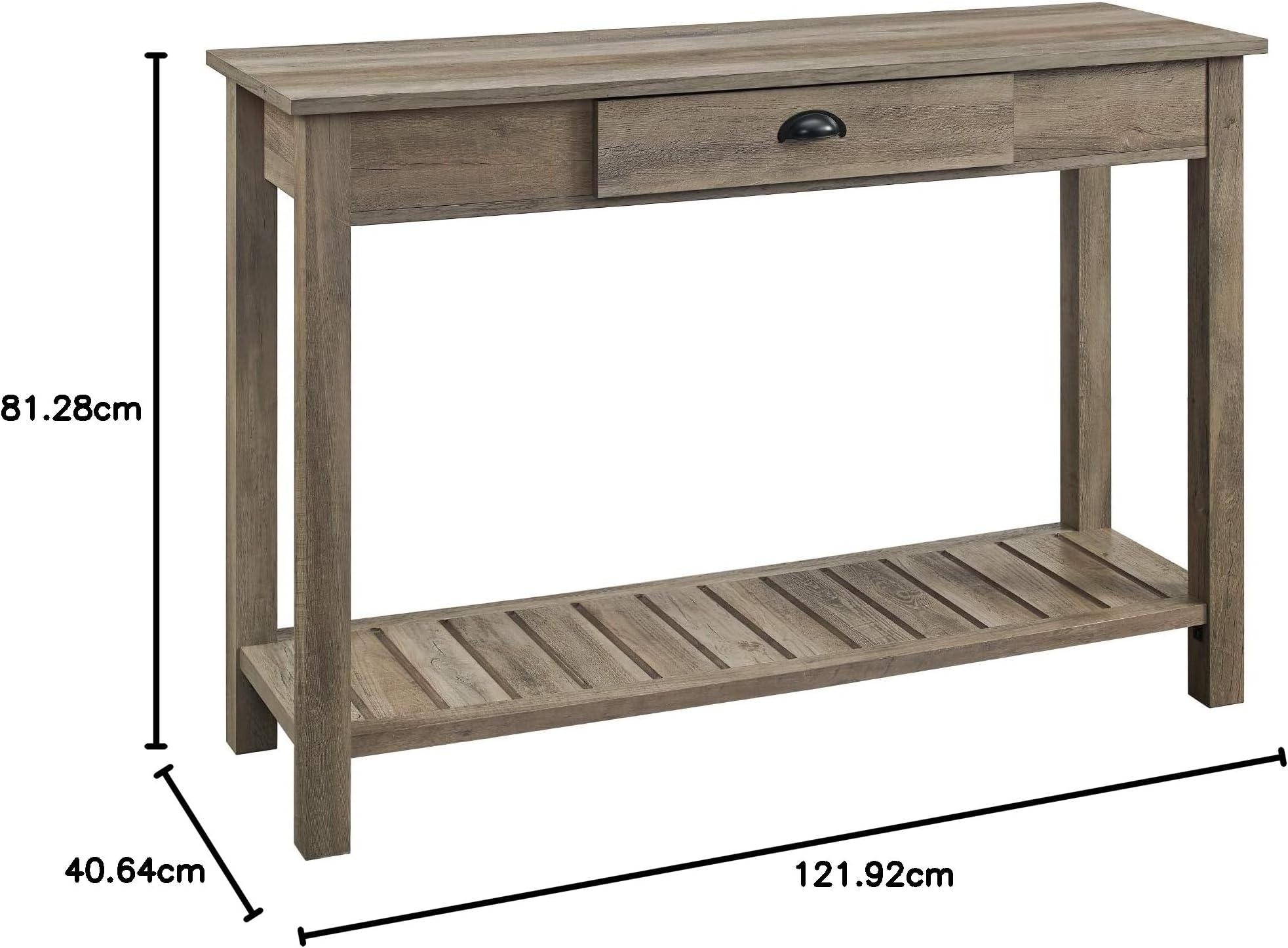 Eden Bridge Designs Rectangular 122cm (48") Rustic Country Style Entry Table, 1 Drawer Console Table with shelf, Hallway Living Room Bedroom Dressing Dresser Desk Furniture - Grey Wash