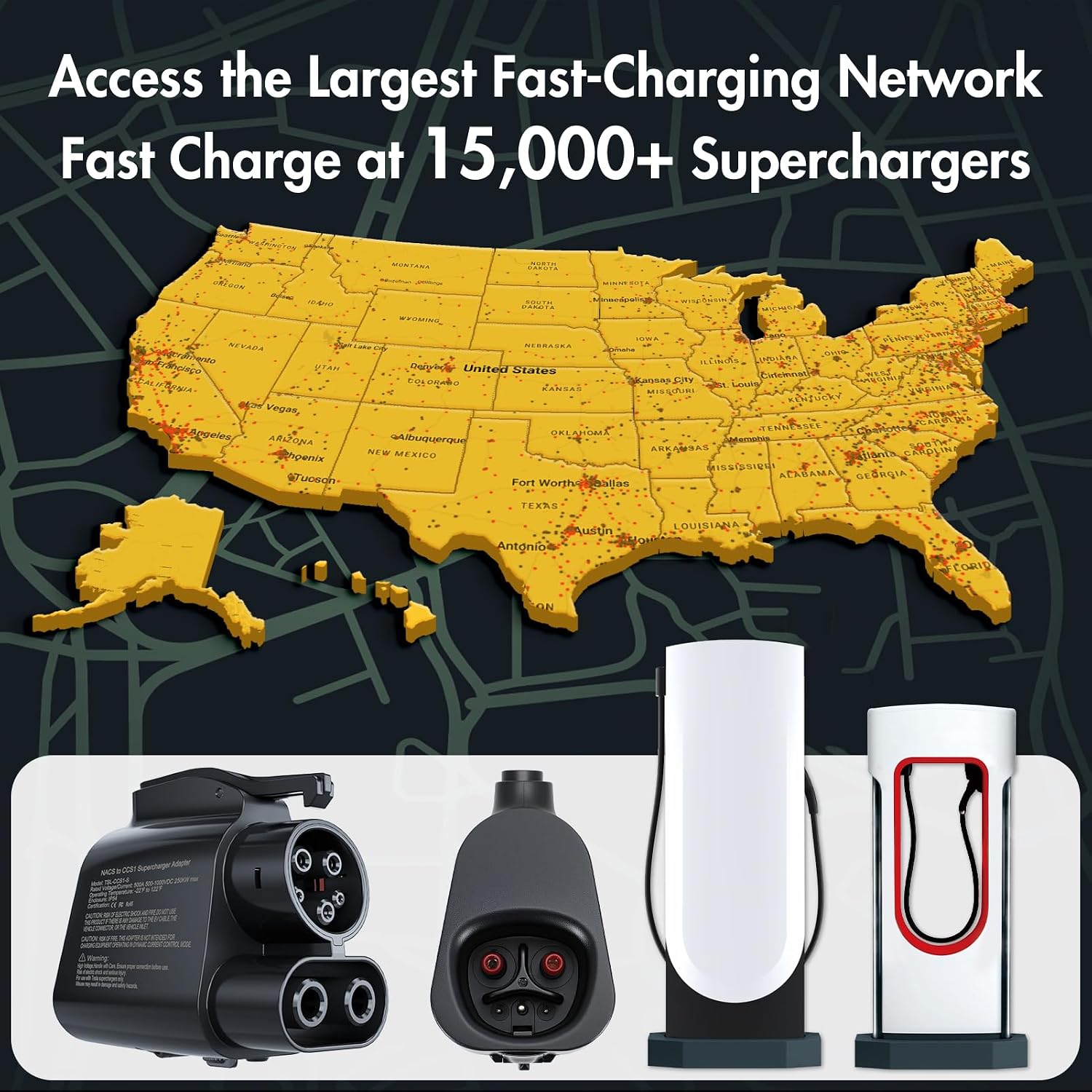 SORGHUM NACS to CCS Adapter - Newly Upgraded Tesla Supercharger Adapter to CCS1 Max 500A 1000V DC Superfast Charging with EVA Storage Case - Compatible with All Ford EVs & Rivian EVs