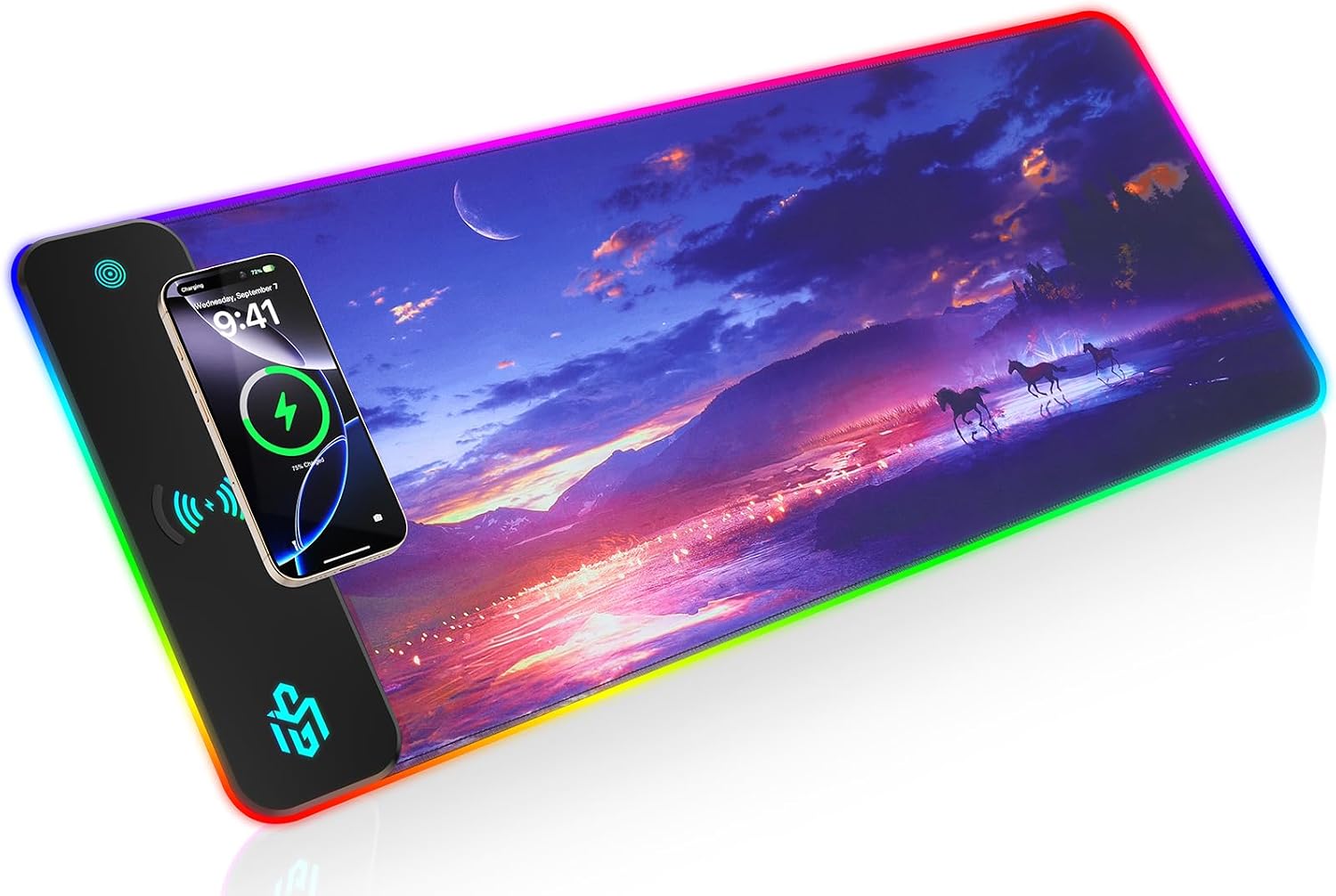 Mouse Pad Gaming Wireless Charging, 800x300x4mm Extended Desk Mat with 10 RGB Light Modes, Non-Slip Rubber Base, Waterproof Computer Keyboard Mat for Gamer, PC, Laptop, Office, Twilight Blue-Purple 10 71WmtTFMkYL. AC SL1500