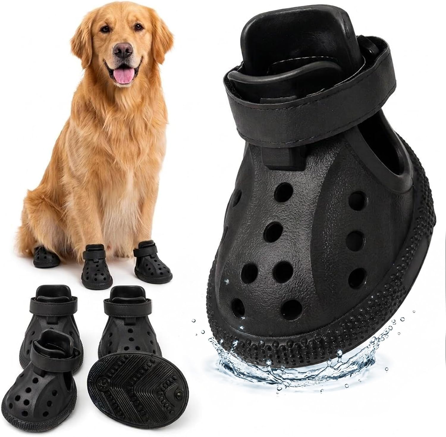 Dog Shoes for Hot Pavement, Dog Boots with Adjustable Strap 4 Pack Black