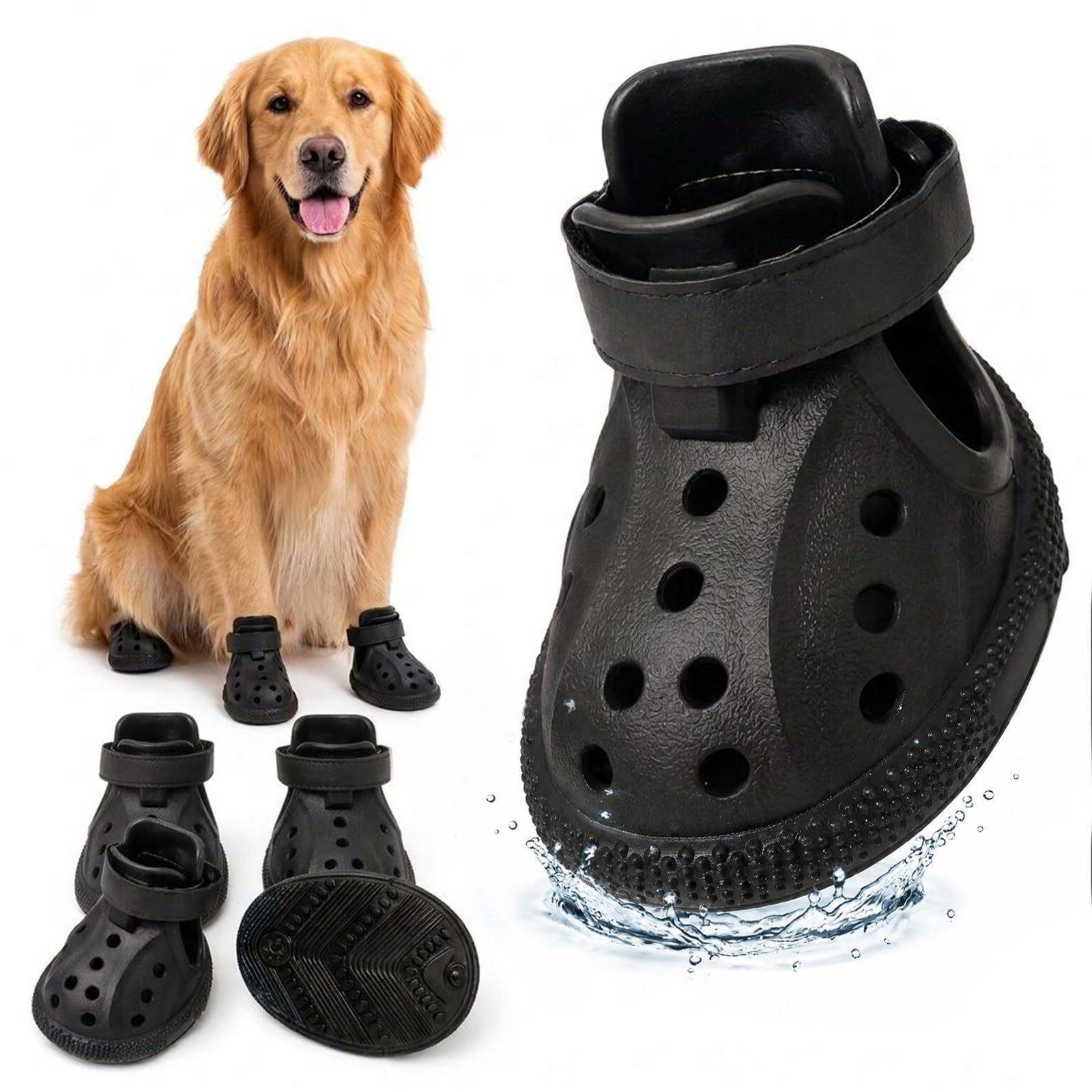 Dog Shoes for Hot Pavement, Dog Boots with Adjustable Strap 4 Pack Black