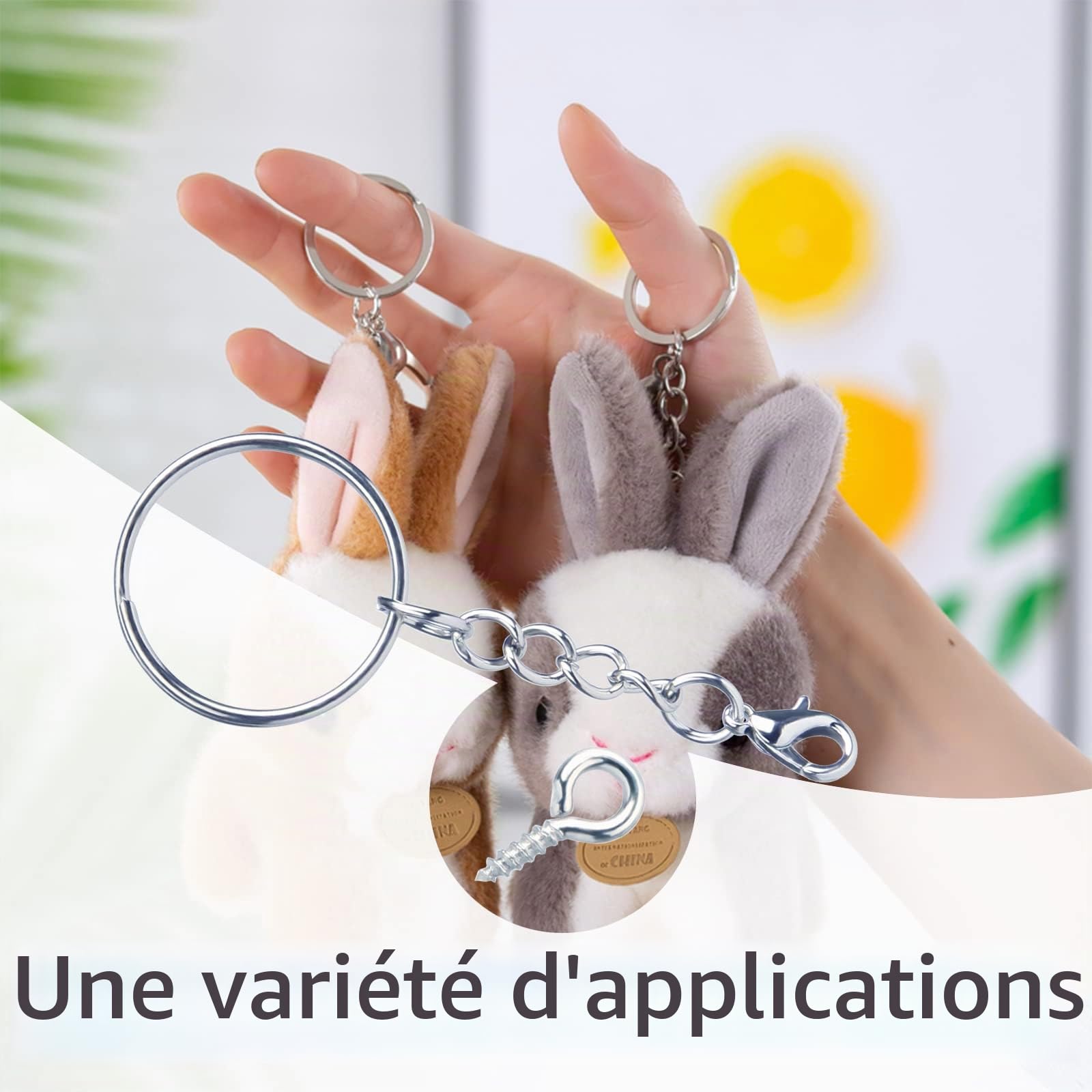 Attache Porte Cléf 60 Pièces Anneau Porte Clé avec Chaîne, 25 mm Anneaux Porte Clé Loisir Creatif Kit Porte Clef a Fabriquer pour DIY Bricolage Bijoux(Argent)