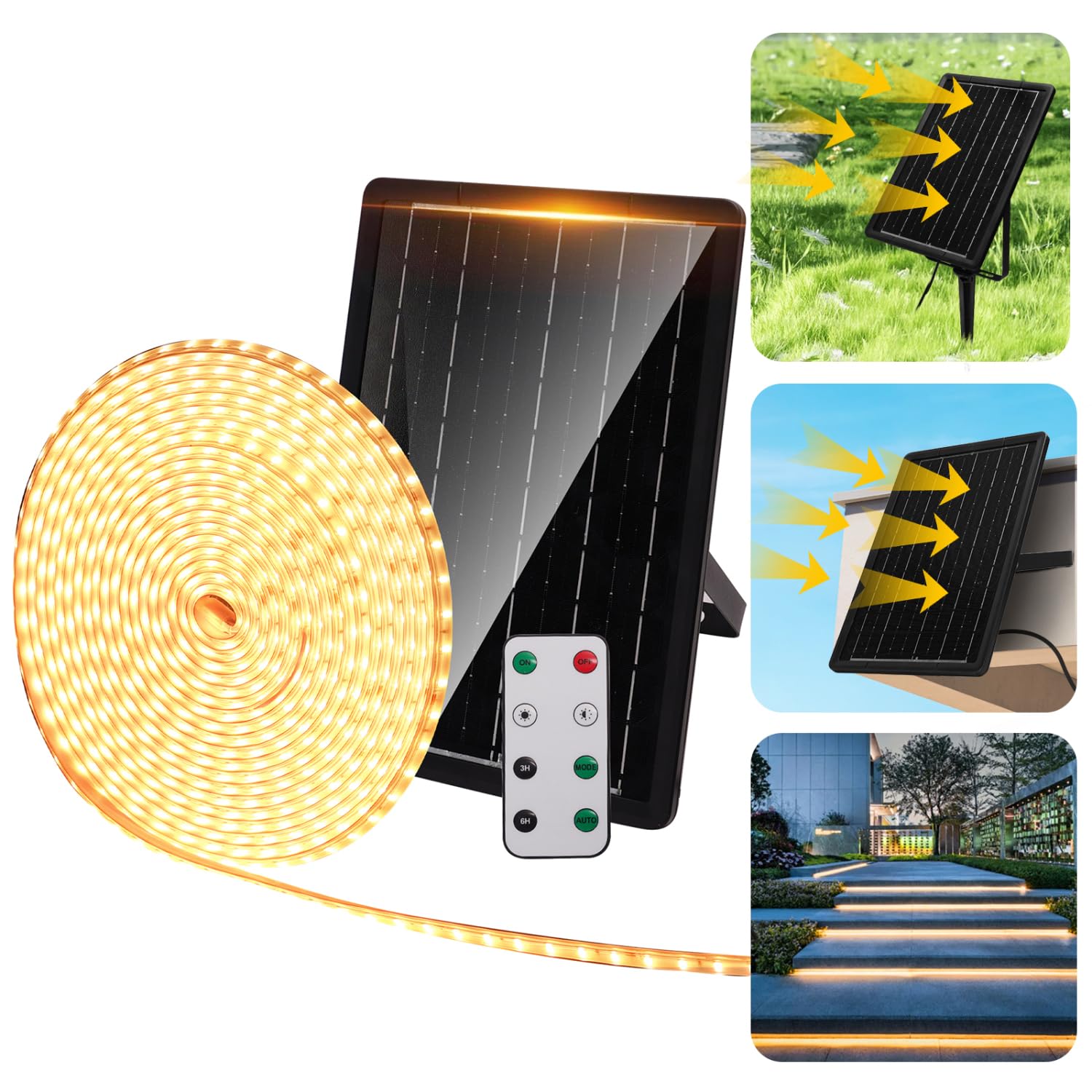 Aigostar Striscia LED 10M con Telecomando,100W 1000LM Striscia di Luce Solare Impermeabile IP65,600LEDs,Striscia LED da Esterno,Luci Led Camera da Letto,Giardino,Piscina,Festa,Portico,Patio