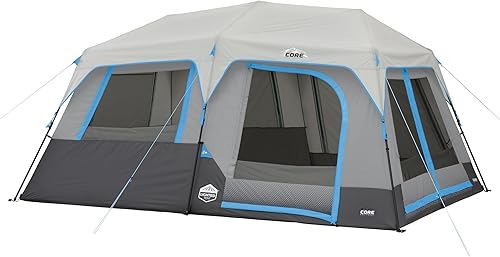 CORE Tienda de campaña instantánea para 10 personas con luces LED  Tienda de campaña grande iluminada para múltiples habitaciones familiares para