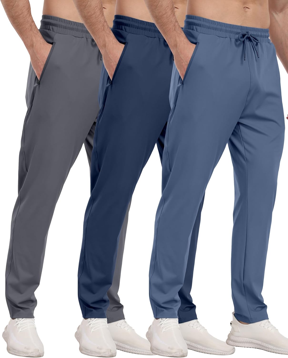 3 Pack Mens Athletic Sweatpants with Zipper Pockets,Workout Gym Joggers Pants for Men Running Jogging Pants