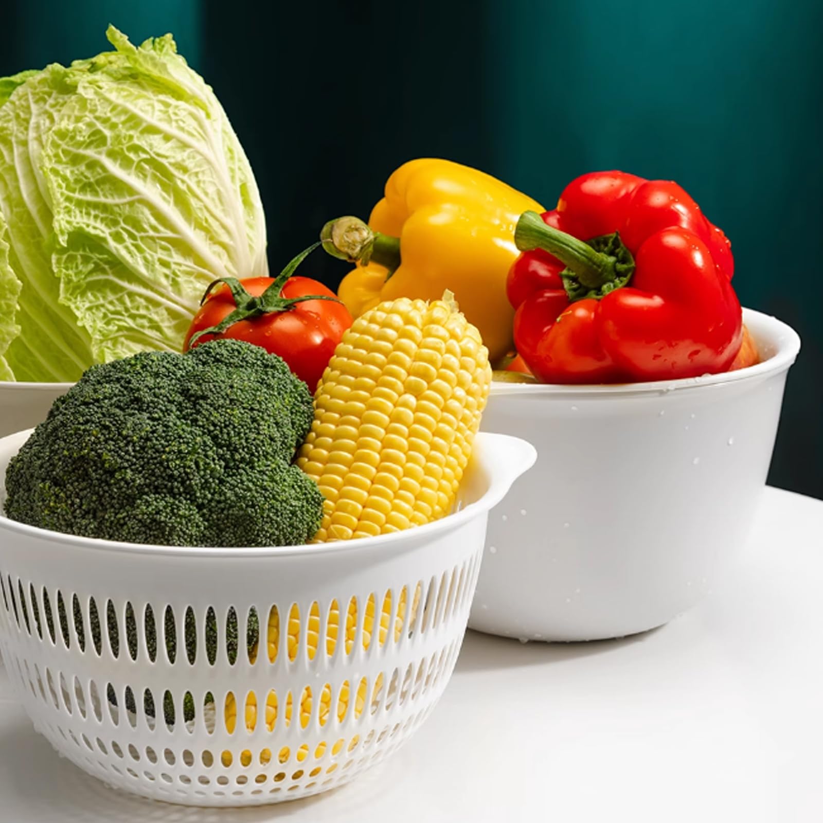 Juego de 2 coladores de cocina 2 en 1 de 3 cuartos de galón con colador de tazón, cesta de lavado de frutas y verduras de plástico sin BPA, apto para lavavajillas, doble capa, para pasta, fideos, arroz y alimentos (gris) 5