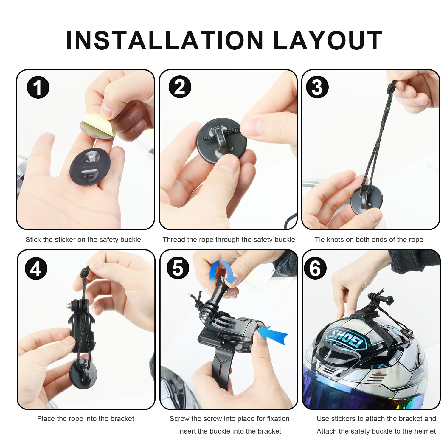Supporto Casco Moto Mento - Attacco per telecamera sportiva, supporto curvo, compatibile con GoPro e altre videocamere sportive, nero