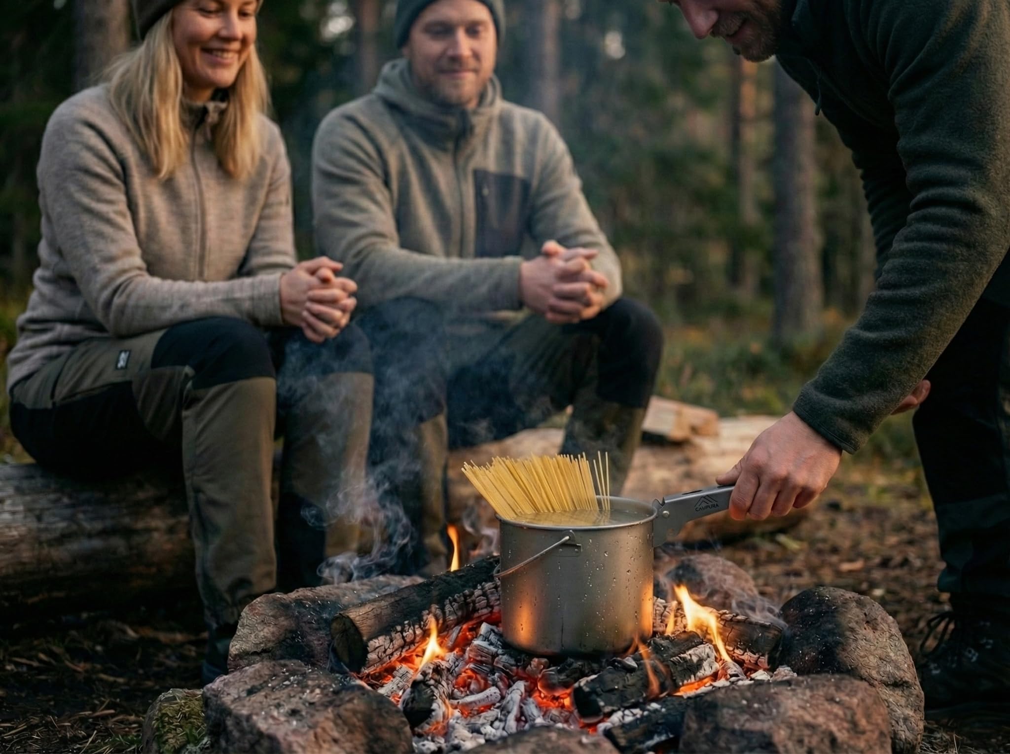 Titan Topf 1100 ml mit abnehmbarem Griff und Henkel – Ultraleichtes Camping Geschirr Set mit Messskala, Deckel & Netzbeutel für Outdoor, Bushcraft, Trekking (192g)