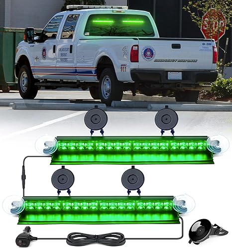 Xprite Barra de luz estroboscópica dual de 32 luces LED para parabrisas verde, advertencia de advertencia de advertencia de advertencia de