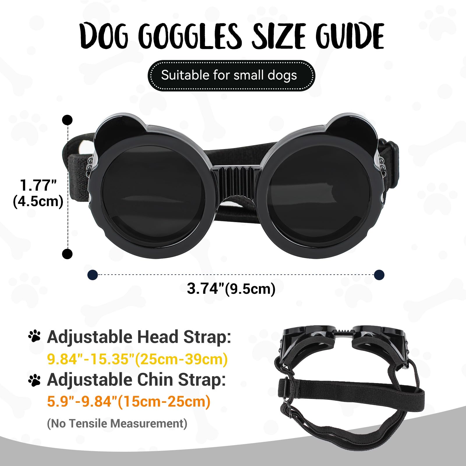PETLESO Pet Goggles Adjustable Dog Sunglasses UV Protection Windproof for Small Dogs-Black - Image 4