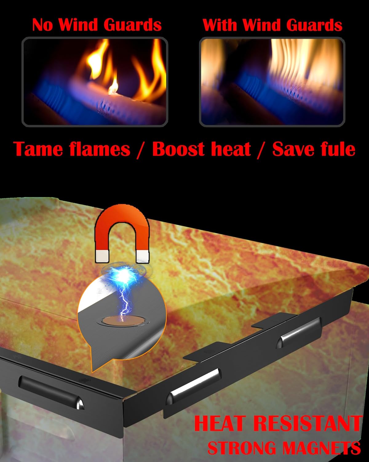 Upgraded Magnetic Wind Guards for Blackstone 36'' Griddle, Fit with Blackstone Griddle Accessories, Protect Flame, Hold Heat, Save Gas, Powder-coated Stainless Steel