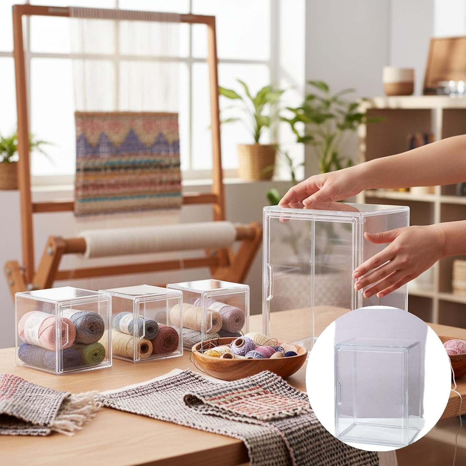 Acrylic Display Box for Arrangements and Woven Crafts – Snap-Together with Door for Desk or Shop Decor (14.17×10.63×8.66in)