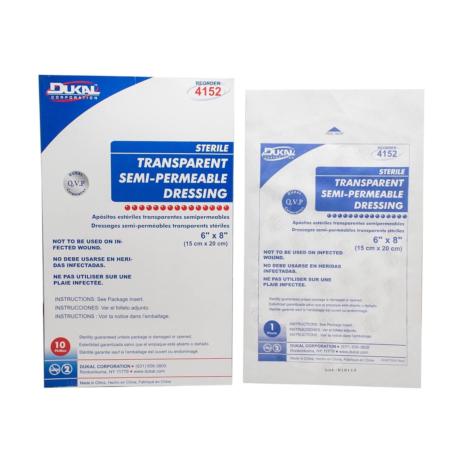 Dukal-4152 Transparent Semi-Permeable Dressing, Sterile, 6" W x 8" L (Pack of 10)