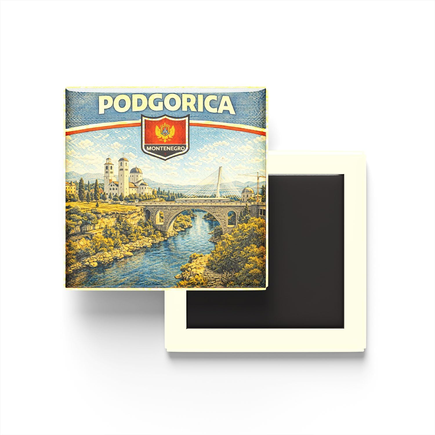 Retro Karadağ Podgorica Şehri Temalı Vintage Buzdolap Magneti – 9x9 cm