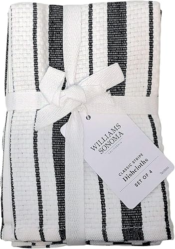 Paños de cocina clásicos a rayas, color negro azabache (juego de 4)