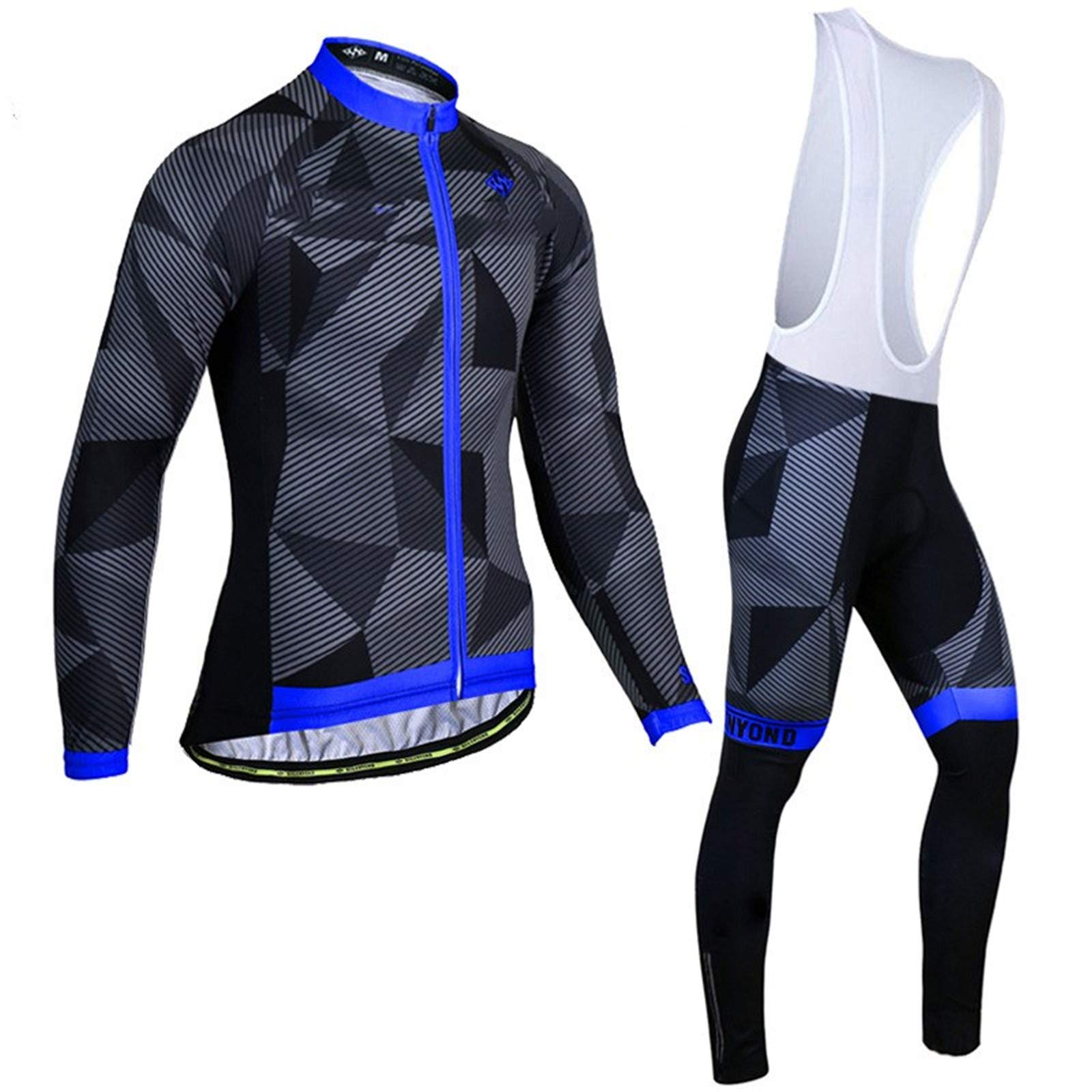 Męski strój rowerowy z długim rękawem odzież sportowa wiatroszczelna odzież rowerowa zestaw z termoaktywną polarową koszulką + spodnie wyściełane 3D (3, XS)