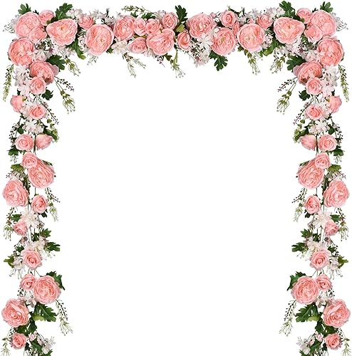 Lvydec Paquete de 2 guirnaldas artificiales de peonía Guirnalda de flores rosas de peonía de seda de 6 pies para decoración de mesa de boda y