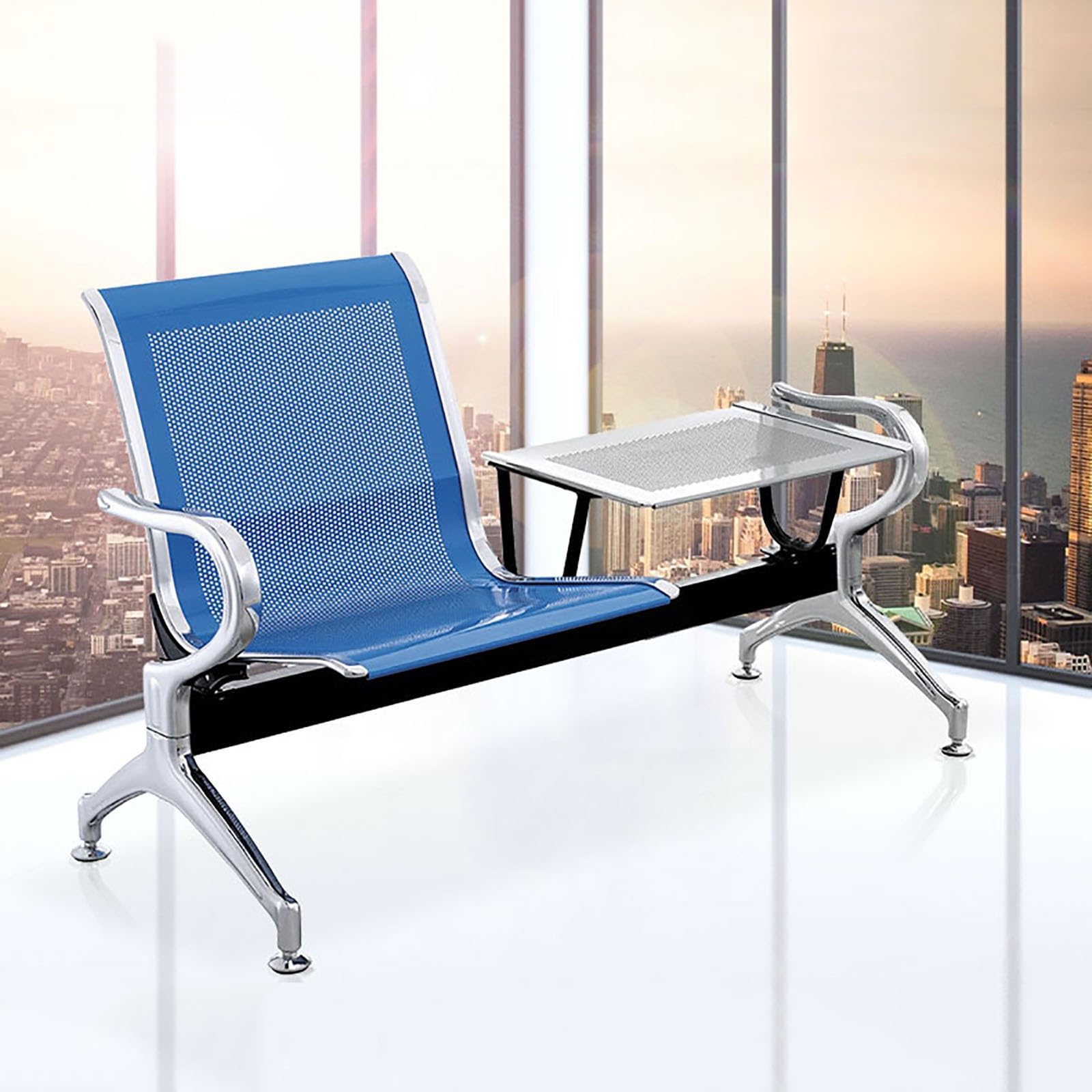 3-Seat Waiting Bench with Armrests and Backrest Non-Slip Metal Legs Ideal for Office Airport-Comfortable Seating Solution,