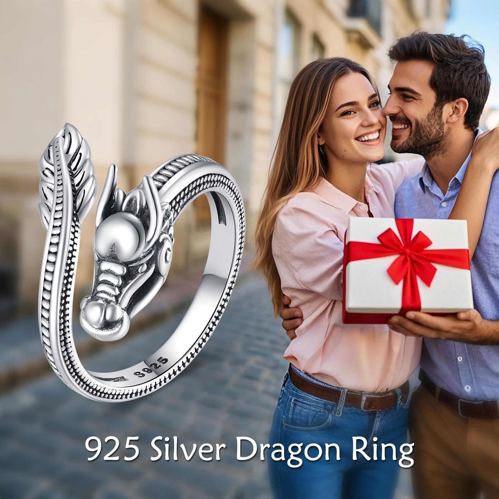 Drachen Ring 925 Sterling Silber Verstellbarer Öffnungsring Mythischer Schmuck Geschenk für Männer Frauen
