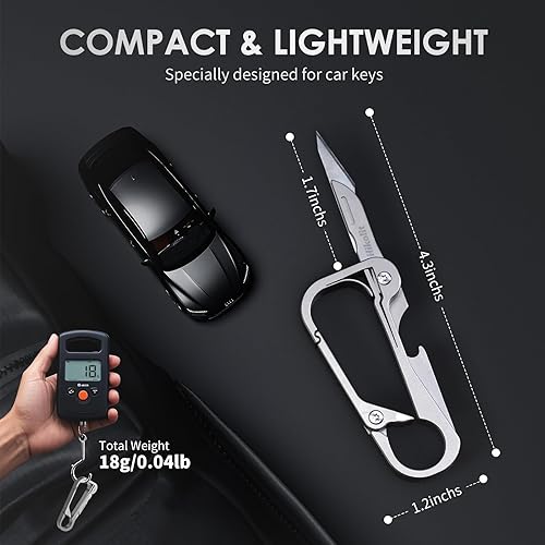 Miniatura 6 de Clip de mosquetón de titanio, llavero multiherramienta EDC con cuchillo plegable y abridor de botellas, llavero mosquetón para exteriores,