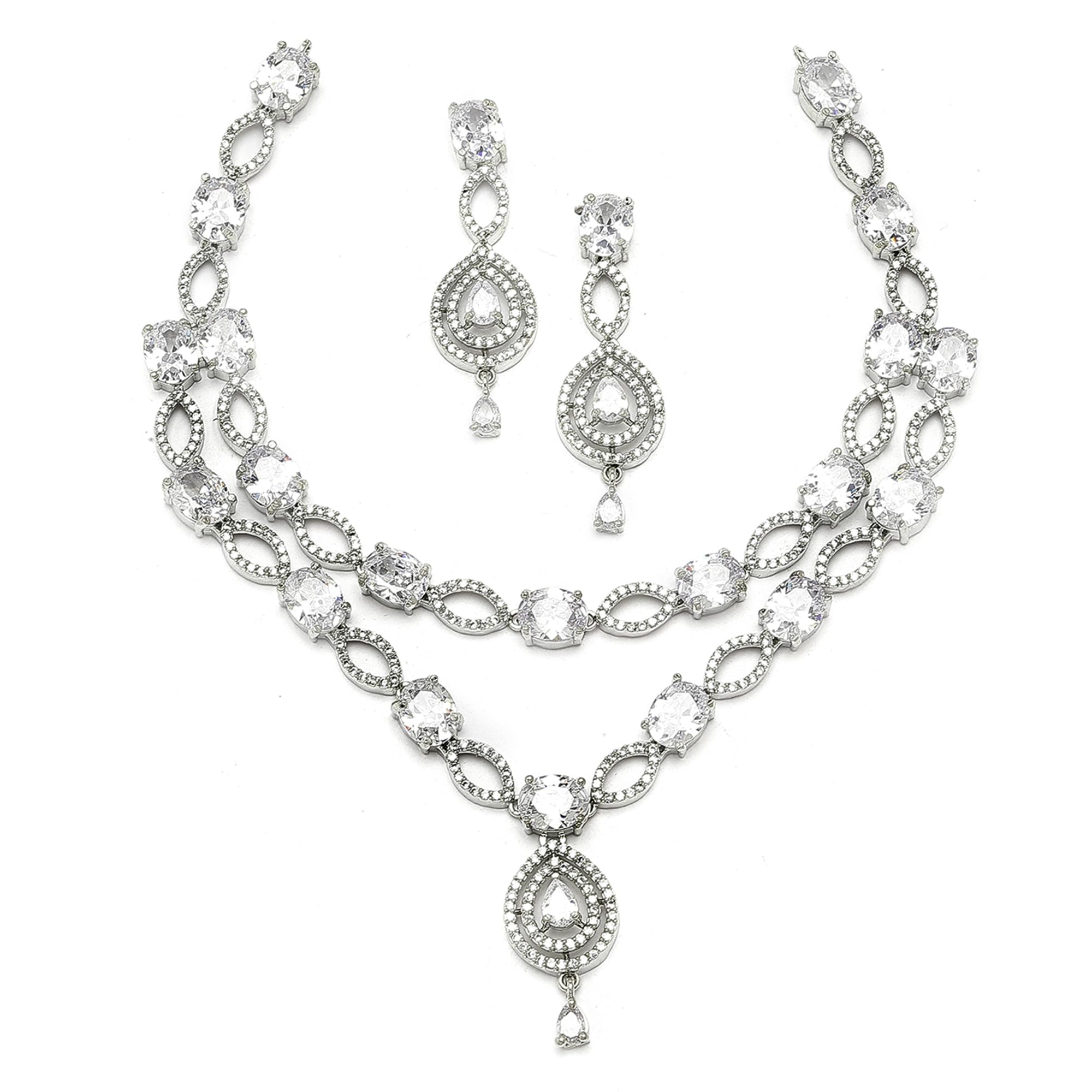 ZENEME Rhodium-Plated American Diamond Studded Abstract Necklace With Earrings Jewellery Set For Girls and Women (White) (B0CGRK8K18) Amazon Price History, Amazon Price Tracker