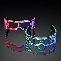Vista 1 de Paquete de 2 lentes LED de vidrio iluminado para fiestas para niños y adultos, lentes de sol futuristas multicolor, accesorios espaciales, gafas