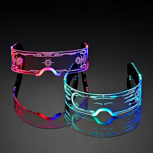 Paquete de 2 lentes LED de vidrio iluminado para fiestas para niños y adultos, lentes de sol futuristas multicolor, accesorios espaciales, gafas de