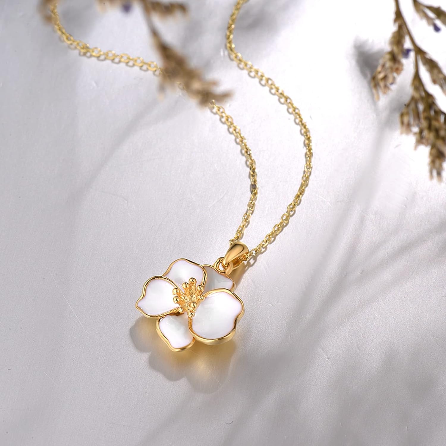 Santuzza 10K Solid Gold Enamel Flower Pendant Without Chain for Women - Image 3