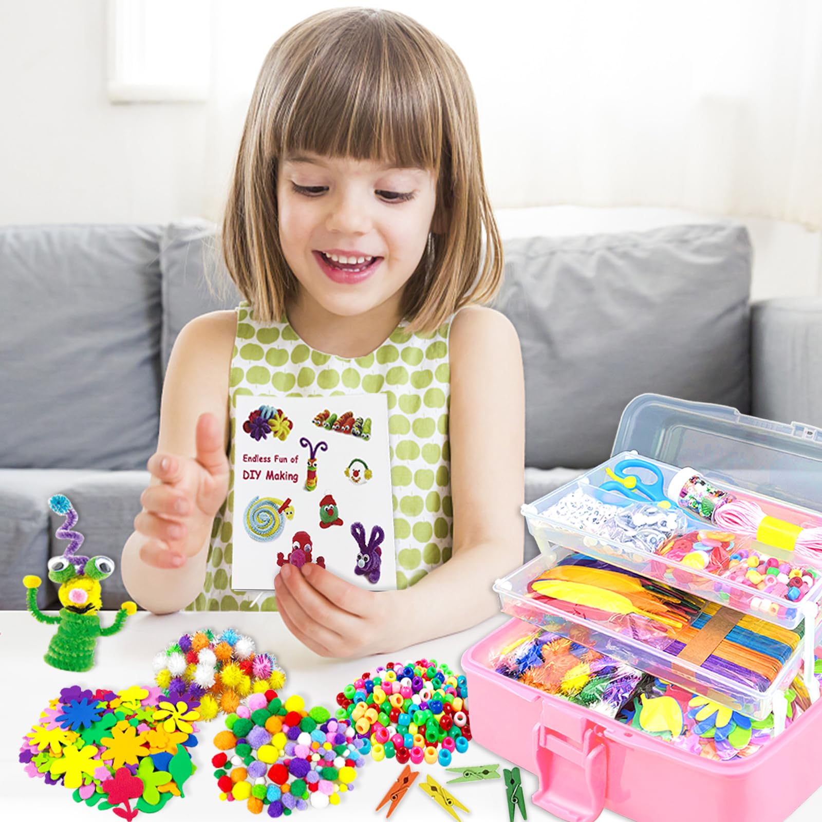 VLUINANI Activites Manuelles pour Enfants Kit Bricolage pour Enfant 4-12 Ans - Loisirs Créatifs avec Pipe Cleaners Pompons Plumes - Fournitures Éducatives pour Activités Enfantines