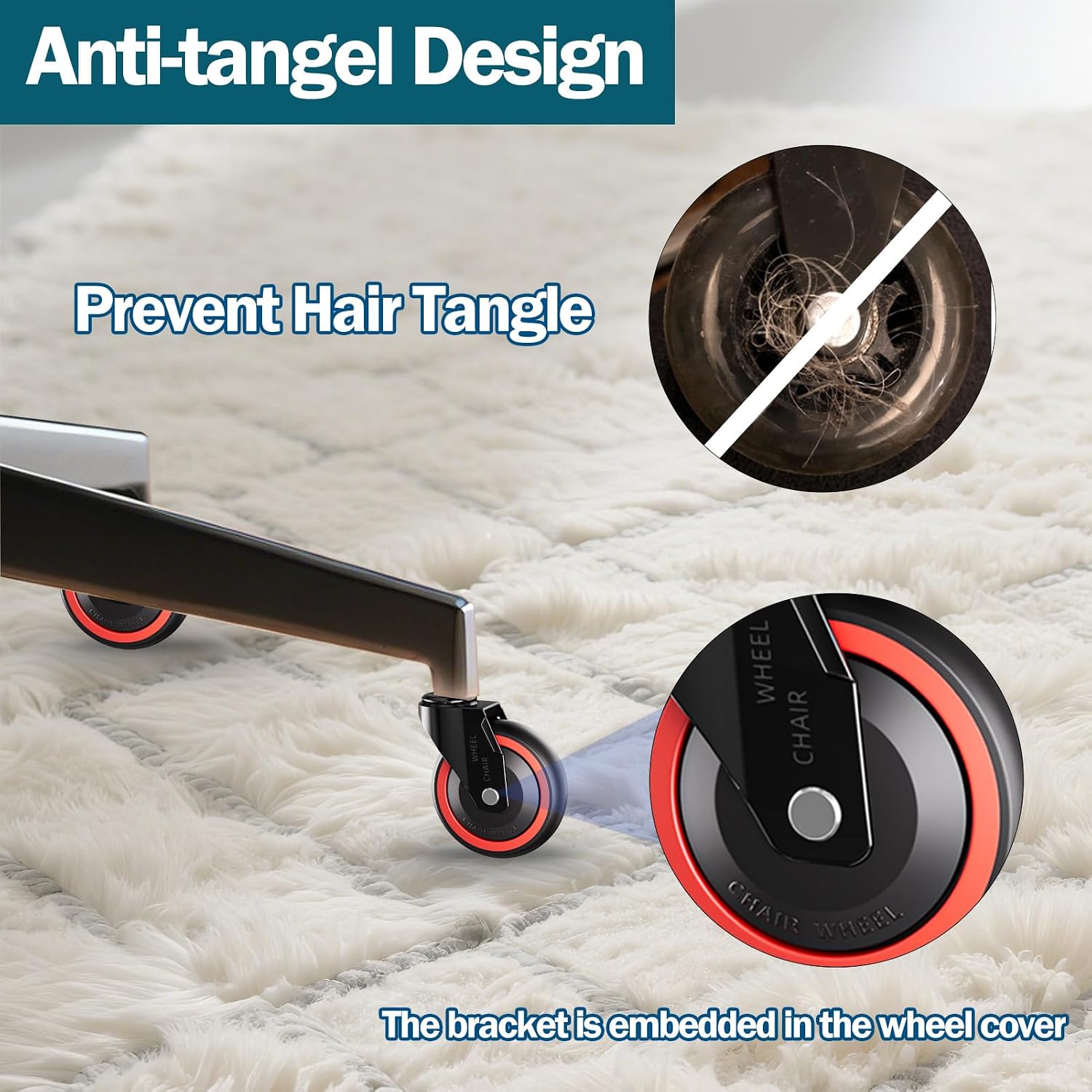 Office Chair Wheels 3 Inch Hard PA Wheels Chair Casters Replacement, Heavy Duty Quiet No Scratch Gaming Chair Wheel for Hardwood Floor Carpet, Set of 5, Universal Fit/Not for 1KEA//Tangle-Free