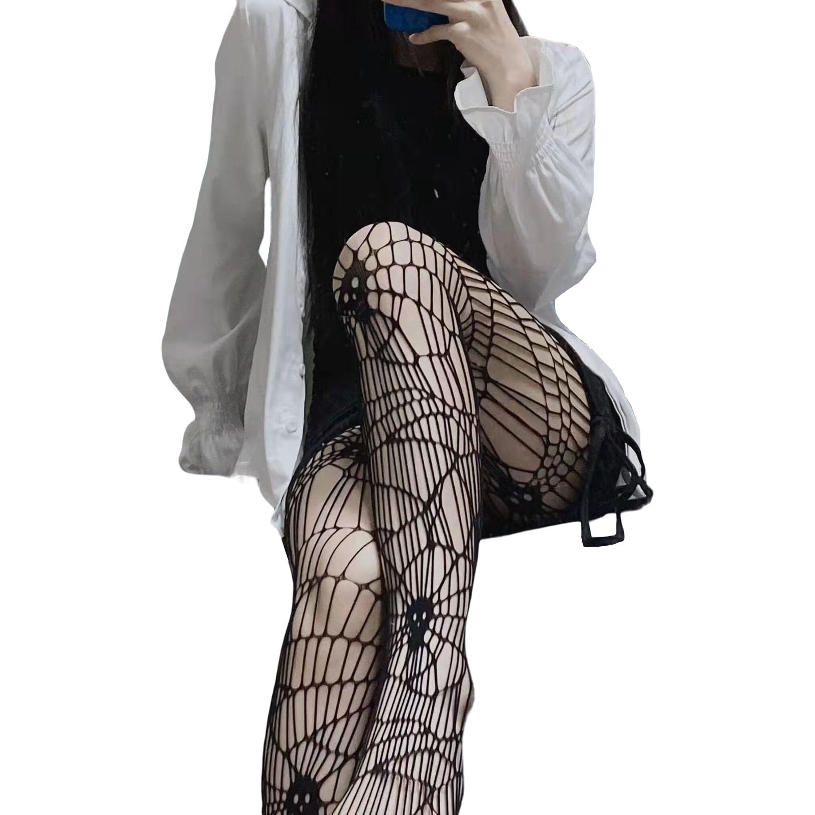 matumou High-Waist Elastic Waistline Thin Hollow Women Stockings Pattern Stockings Club Wear Club Stockings