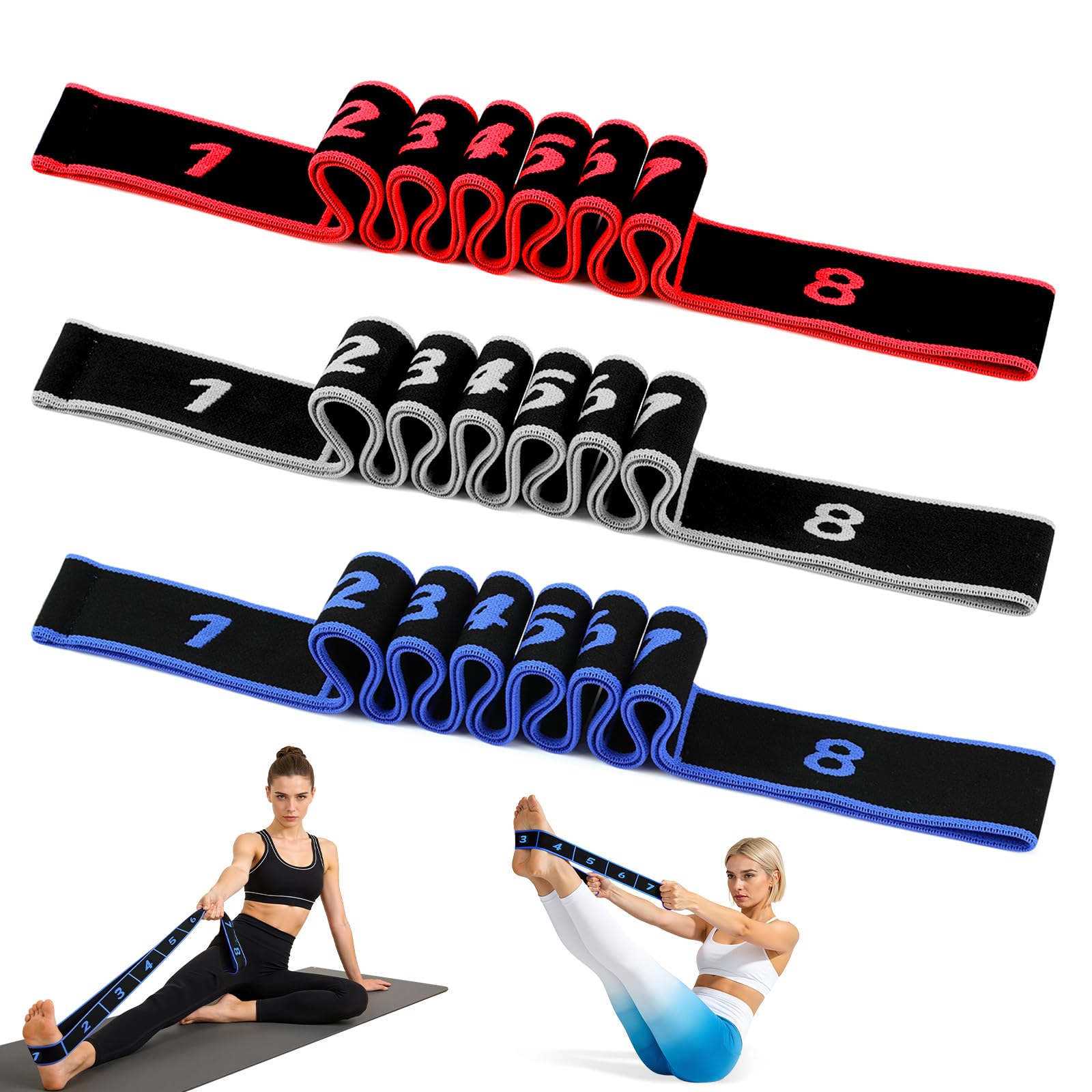 Fitness Resistance Bands with Handles, 2026 Upgrade Fitness Resistance Band for Stretching and Yoga, Fashion Puller Exercise, Adjustable Leg Stretcher Bands for Full Body Stretching Shaping (3pcs-B)