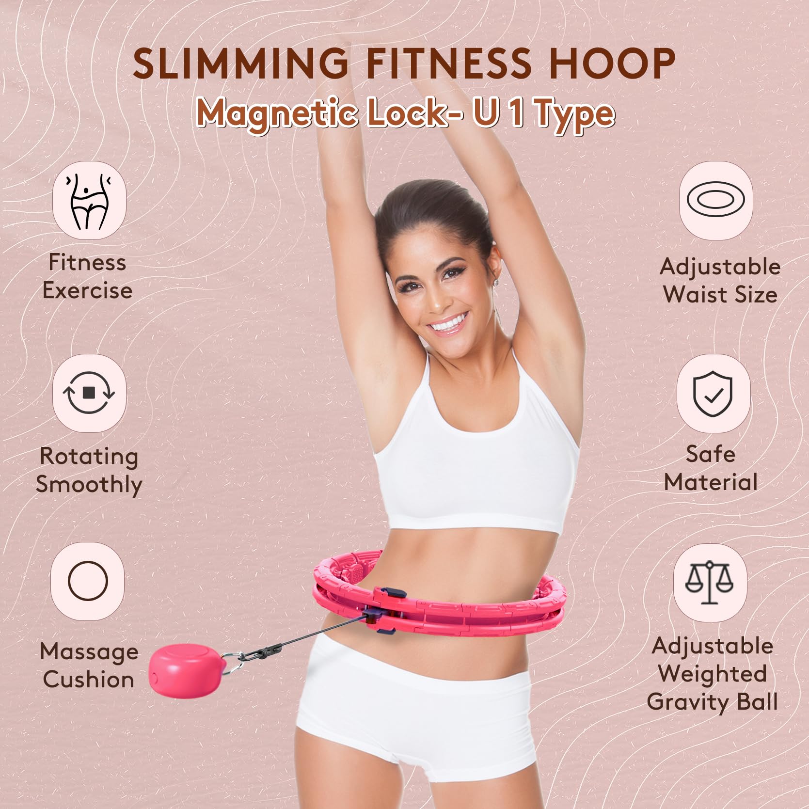 U1-28 nodi vita 142,2 cm, chiusura magnetica intelligente Hula Hoop ponderato per adulti perdita di peso, Infinity Hoop Plus Size, bambini adulti casa all'aperto, esercizio fitness,