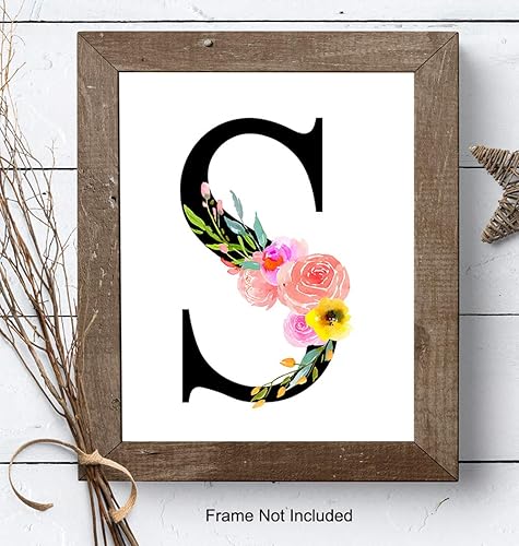 Miniatura 7 de Decoración de pared con monograma inicial de letra S, arte del alfabeto floral, decoración del hogar para dormitorio, sala de estar, baño, oficina,