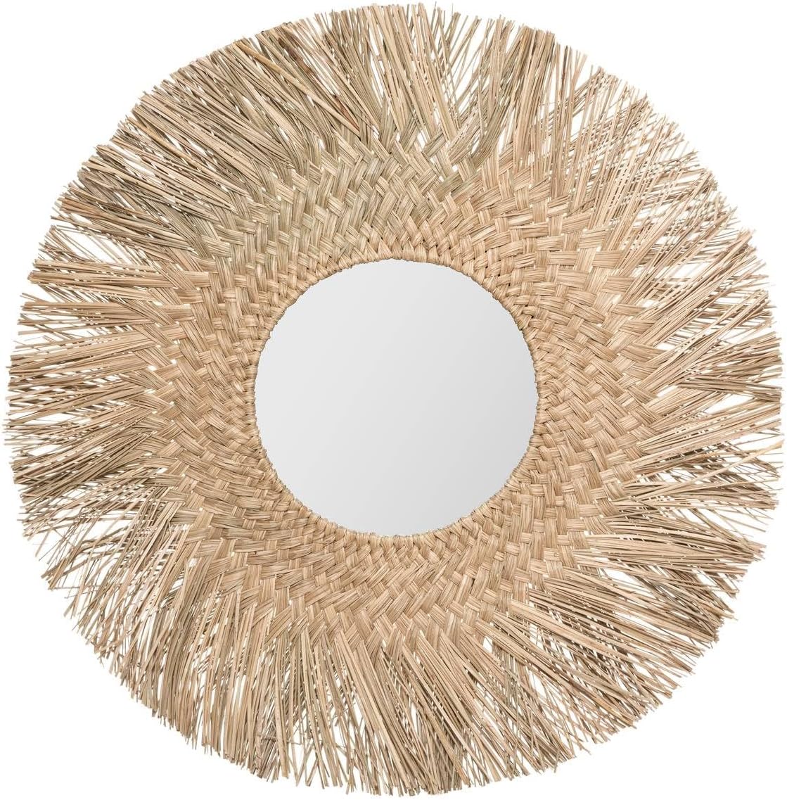 Miroir soleil en raphia & plumes