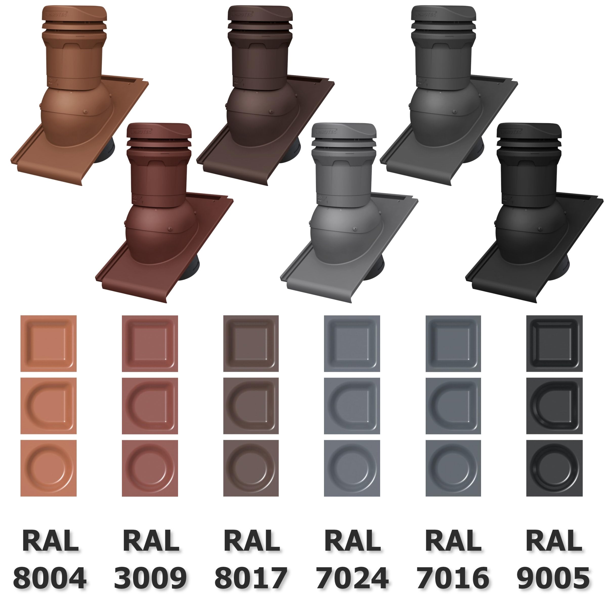 Parotec Entlüftungskamin DN 125 mm – niedrige 325 mm – passiv Dachlüfter für BRAAS RUBIN 13V Dachziegel – Dachentlüftung | Lüftungsziegel – RAL 9005 Schwarz